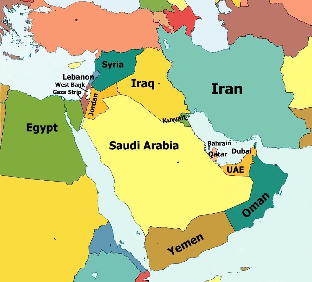 Karte von Bahrain und den umliegenden Ländern