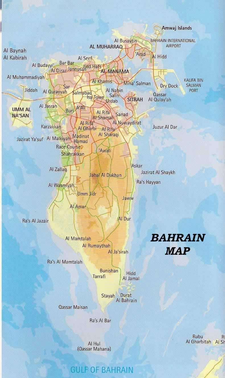 Karte von Bahrain mit den Plätzen